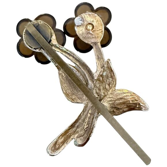 Vintage Hair Jewelry Brown Floral Hair Pin Flower Clip Barrette - Picture 3 of 5